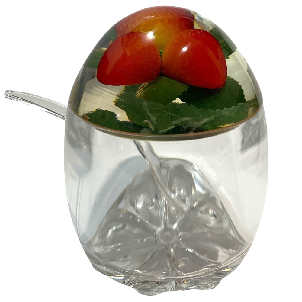 Vintage 1960s Lucite Strawberry Jam Jar Preserve Faux Fruits Inclusion Dome